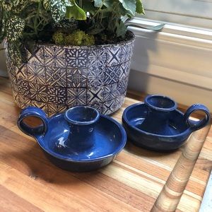 Vintage handmade pottery candlestick holders